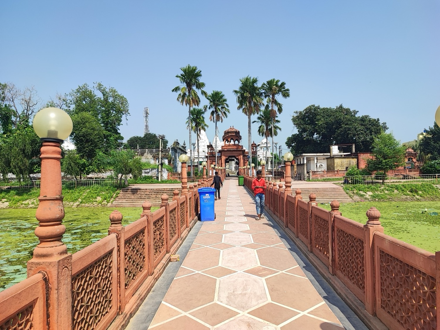 White marble Jal Mandir temple set in the middle of a lotus pond at Pawapuri