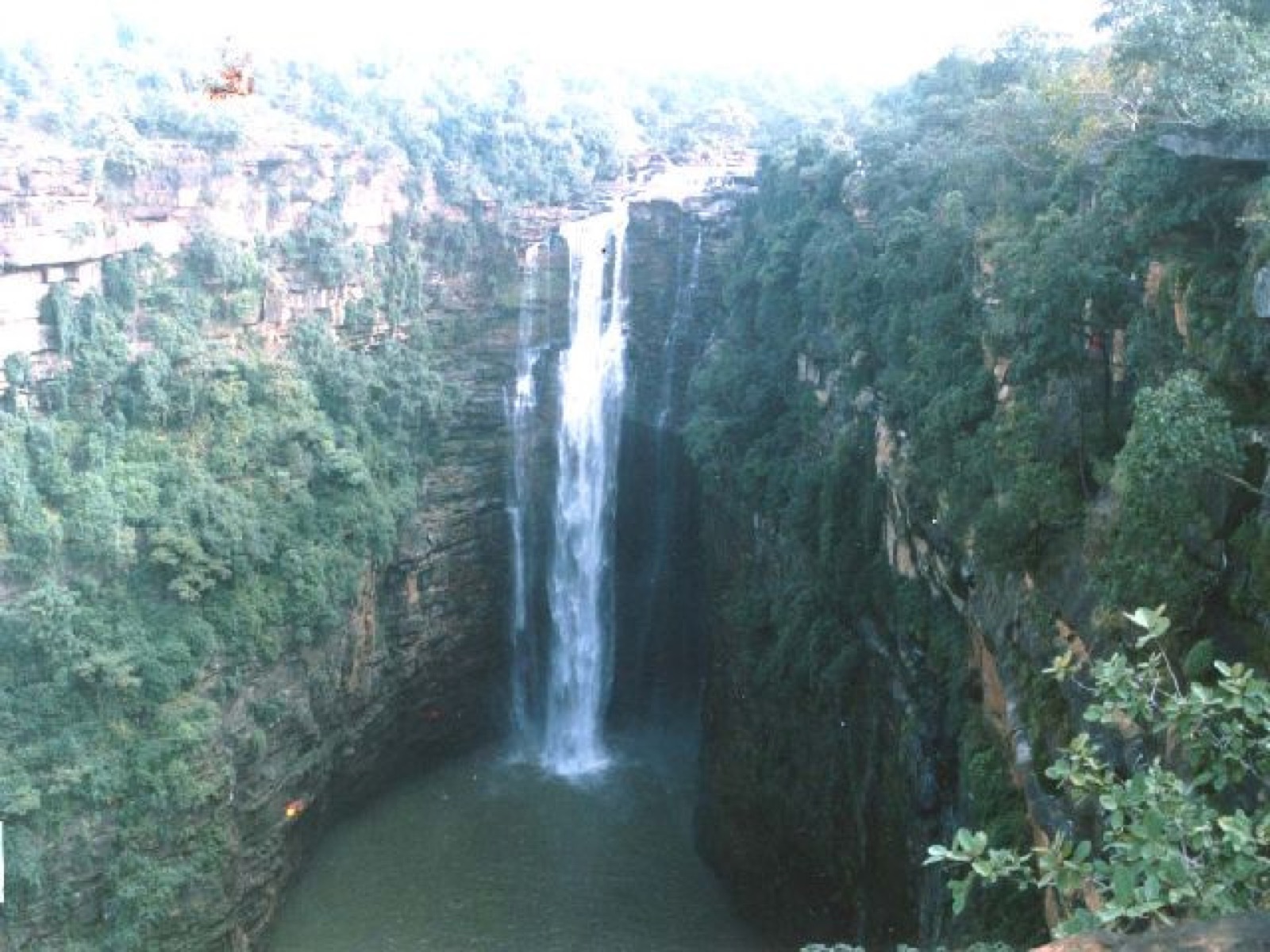 Telhar Kund waterfall dropping into a deep gorge in the Kaimur hills