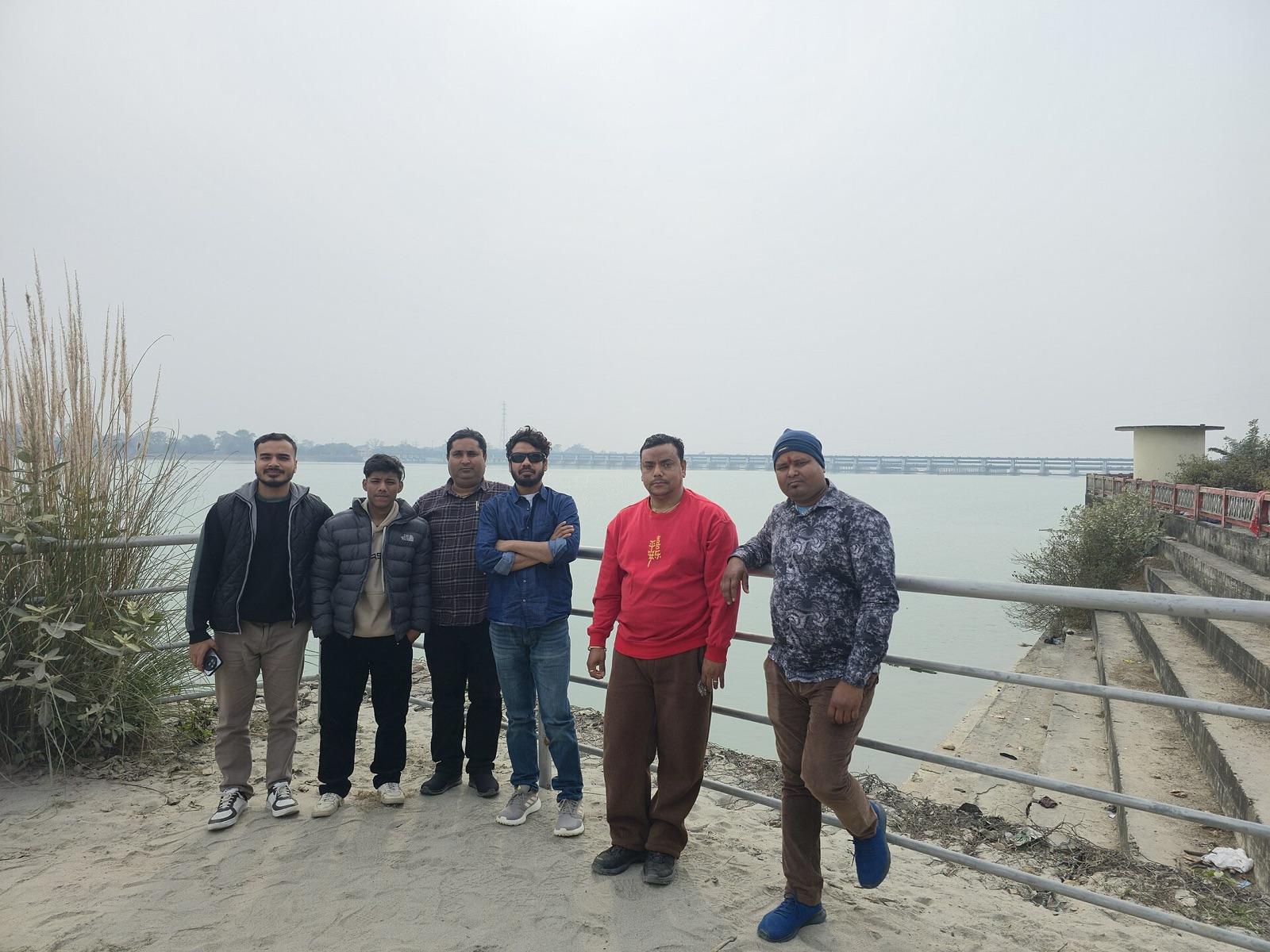 The Gandak Barrage across the river at Valmikinagar on the India–Nepal border